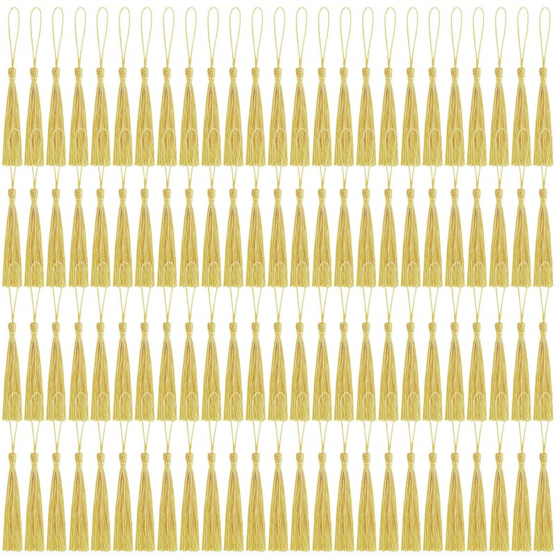 Lganze Hanging Ornament 100 Pcs Silky Tassels for Crafts Keychain Graduation  Light Gold