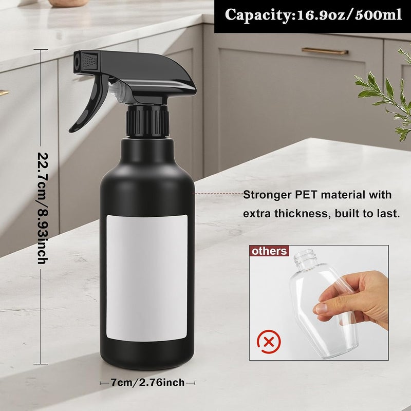 Hethyo Spray Bottles 16.9oz/500ml Plastic Empty Spray Bottle for Hair Mist/Stream Spraying Heavy Duty Water Spray Bottles for Cleaning Solutions, Plants 2 Pack (Black) - Image 3