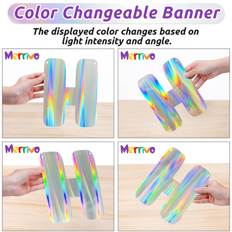 Merrivo Iridescent Happy Birthday Banner, Pre-Strung Holographic Birthday Decorations Vibrant Party Sign with Aurora, Rainbow Effects - Image 3