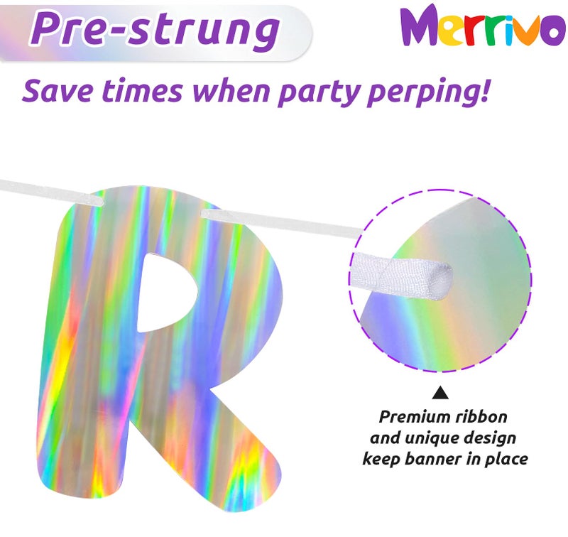 Merrivo Iridescent Happy Birthday Banner, Pre-Strung Holographic Birthday Decorations Vibrant Party Sign with Aurora, Rainbow Effects - Image 4