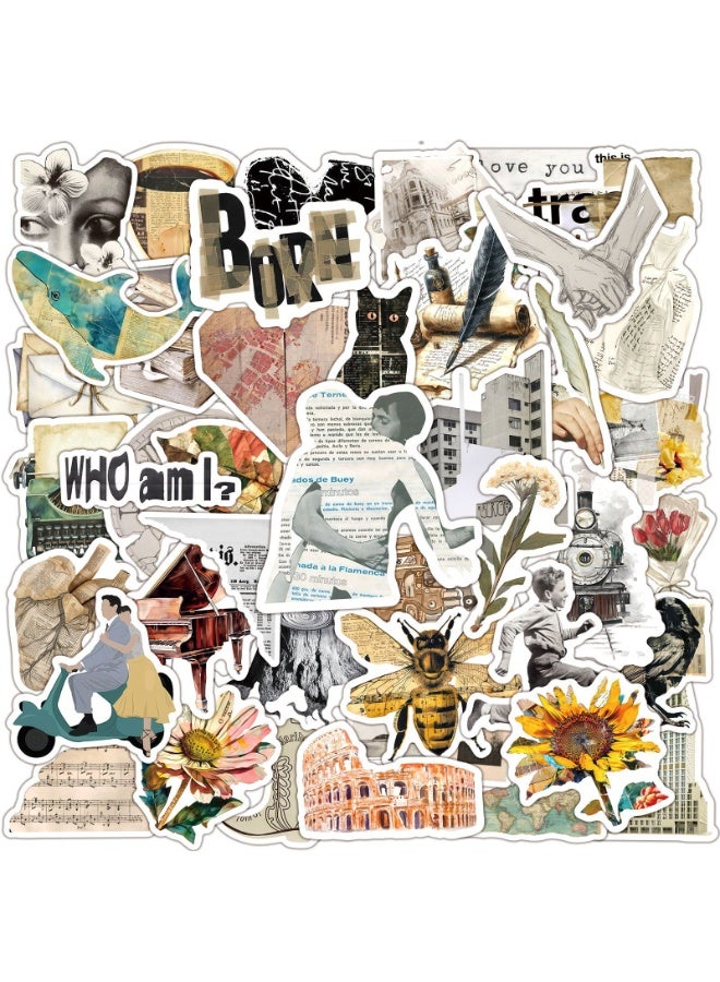 NIBEMINENT 50 Pcs Retro Literary Newspaper Urban Style Deco Kit Waterproof Stickers, High Definition Printing Bright Colors, Suitable for Laptop Skateboard Luggage Water Bottle Guitar DIY - Image 1