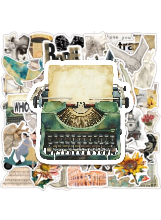 NIBEMINENT 50 Pcs Retro Literary Newspaper Urban Style Deco Kit Waterproof Stickers, High Definition Printing Bright Colors, Suitable for Laptop Skateboard Luggage Water Bottle Guitar DIY - Image 3