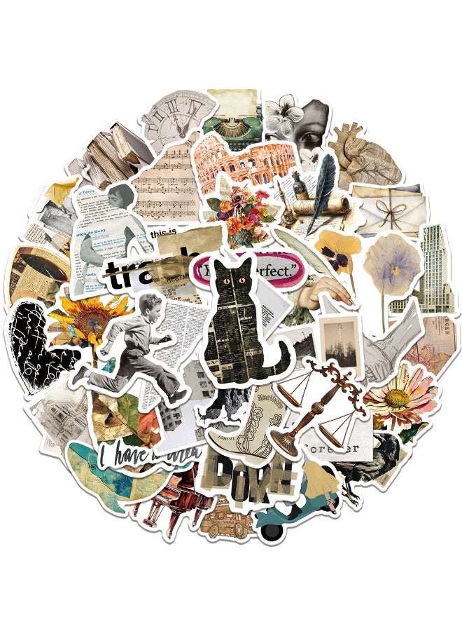 NIBEMINENT 50 Pcs Retro Literary Newspaper Urban Style Deco Kit Waterproof Stickers, High Definition Printing Bright Colors, Suitable for Laptop Skateboard Luggage Water Bottle Guitar DIY - Image 2