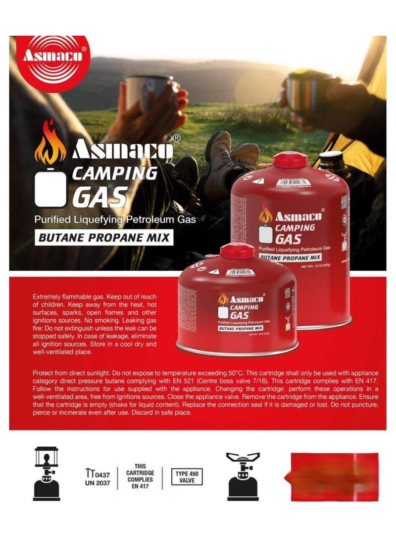 اسماكو أزماكو - عبوة غاز تخييم - ٤٥٠ غرام - غاز البوتان - خرطوشة صمام غاز البوتان والبروبان - خرطوشة غاز البوتان والبروبان للتخييم - غاز البوتان للموقد المحمول - Image 3