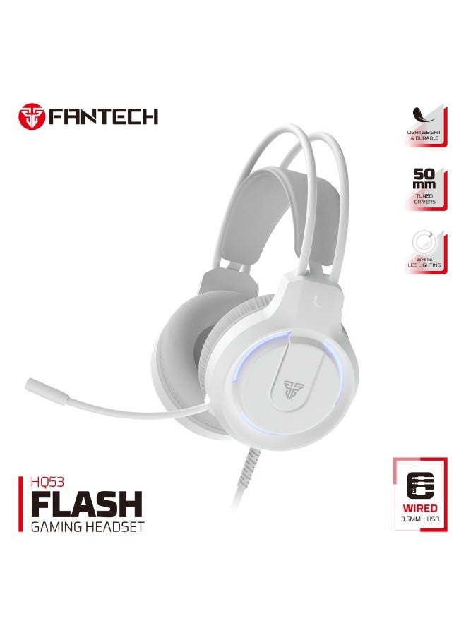 FANTECH HQ53 FLASH Lightweight Wired Gaming Headset, Stereo Sound, Built-in Microphone, Comfortable Over-Ear Design, White - Image 1