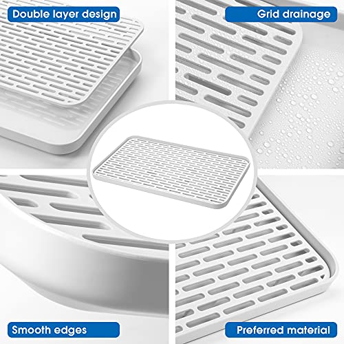 Lonian 2-Tier Drain Tray, Dish Drainer Drying Rack, Plastic Tea Tray for Cup Bowl Fruit - Image 3
