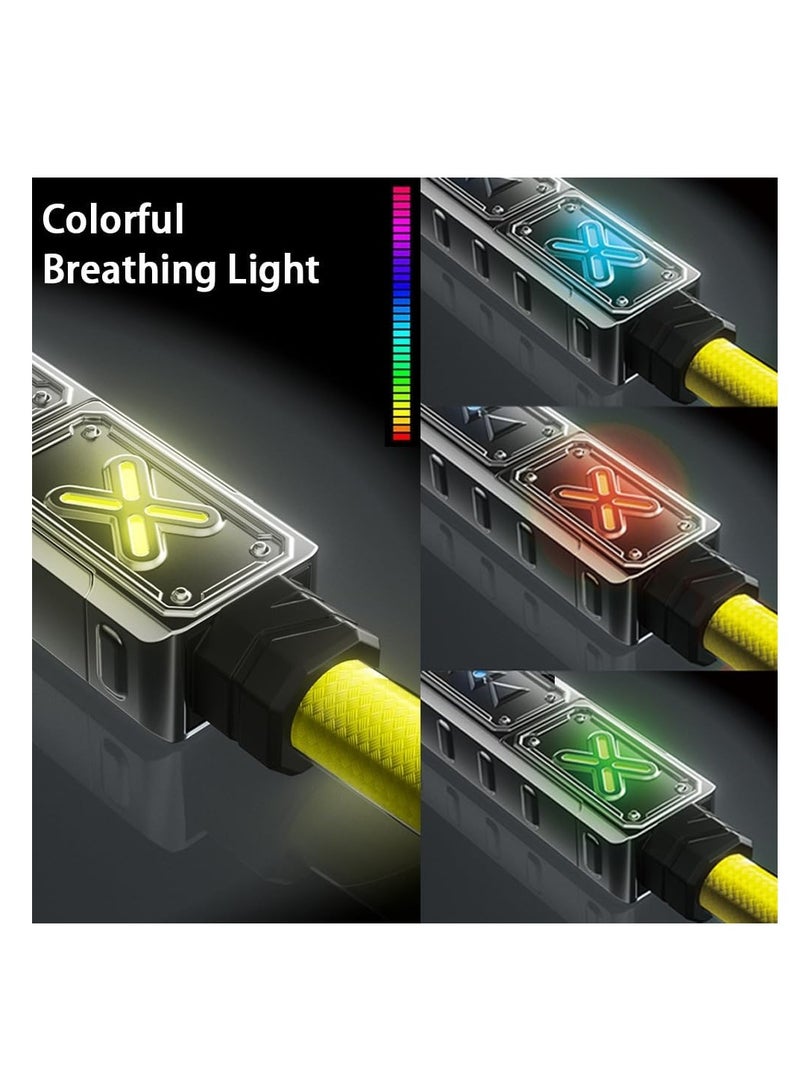 4-in-1 USB-C Cable, 240W PD 5A Fast Charging Cable & Data Sync, 5FT Colorful Breath Light Silicone Charger Cord with Type C/USB A for Laptop iPhone iPad MacBook ect (Yellow) - Image 3