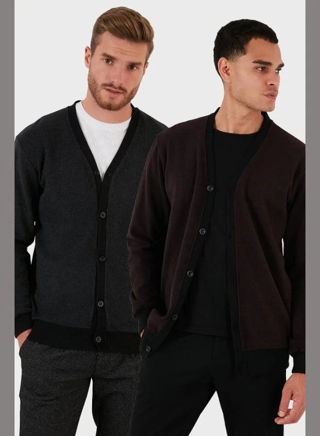 Buratti Buratti Cotton Regular Fit Buttoned V-Neck 2-Pack Cardigan Men's CARDIGAN 456205S2