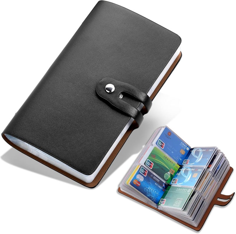 Romozi RFID Credit Card Holder, Leather Business Card Organizer with 96 Card Slots, Credit Card Protector for Managing Your Different Cards and Important Documents to Prevent Loss or Damage (Black) - Image 1