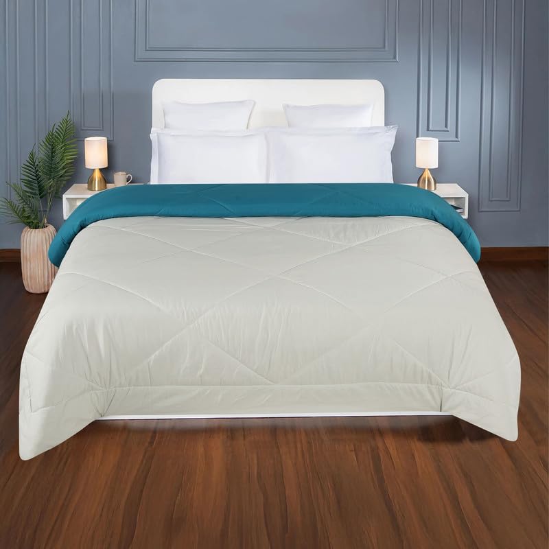 la' amour Premium Microfiber Solid Plain Double Bed Comforter | All-Season Reversible AC Blanket for Winter & Summer | Soft & Lightweight Quilt for Double Bed - 220 GSM, Teal - Image 3