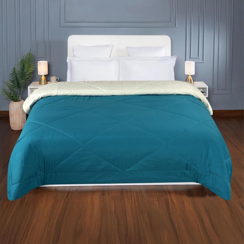 la' amour Premium Microfiber Solid Plain Double Bed Comforter | All-Season Reversible AC Blanket for Winter & Summer | Soft & Lightweight Quilt for Double Bed - 220 GSM, Teal - Image 2