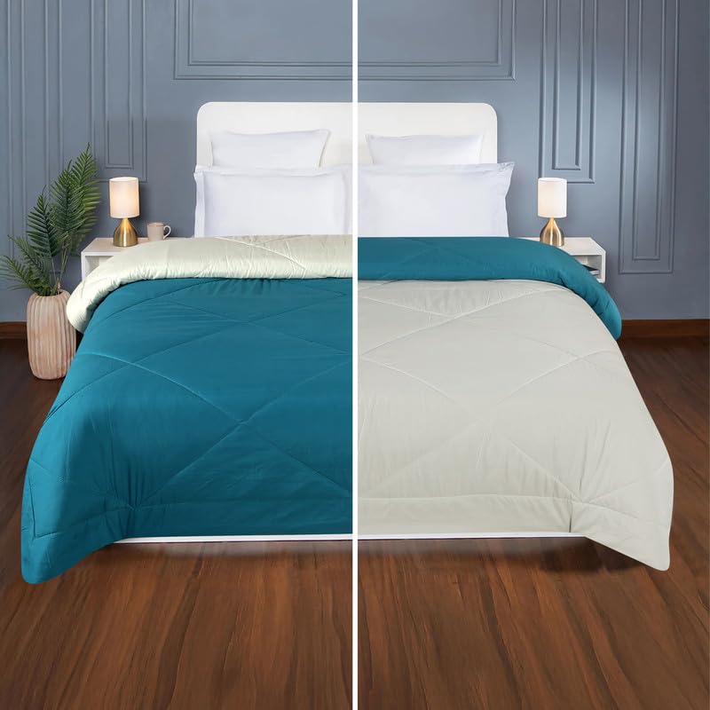 la' amour Premium Microfiber Solid Plain Double Bed Comforter | All-Season Reversible AC Blanket for Winter & Summer | Soft & Lightweight Quilt for Double Bed - 220 GSM, Teal - Image 4
