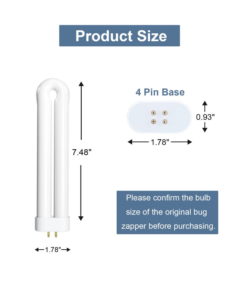 Dichroma Bug Zapper Light Bulb Replacement for 15W Bug Zapper with 4-Pin Base, Ful 15W-BL U Shaped Twin Tube Bulb for T6 Insect Attracting Lamp, 2 Pack - Image 2