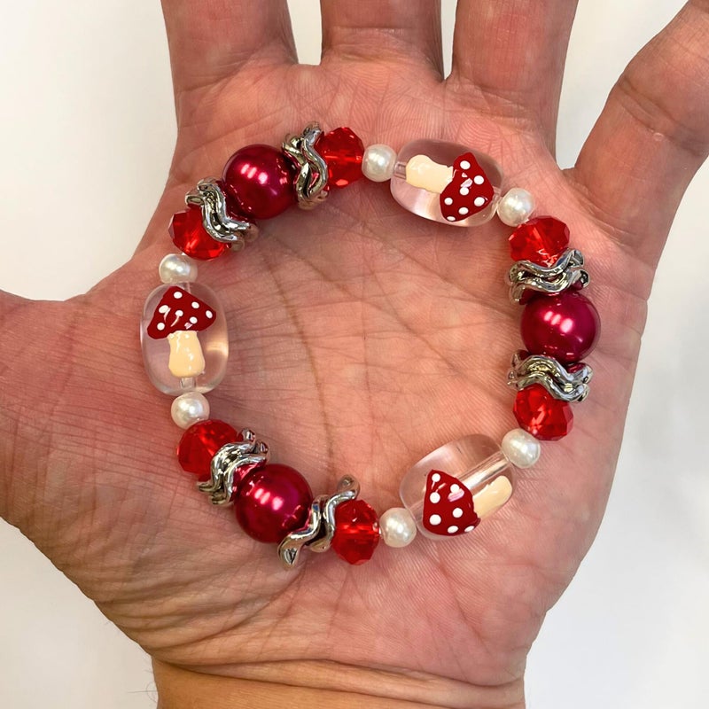 fiona Mushroom Jewelry Set, Red Clear Fungi Bracelet Earring for Women, Birthday Christmas Gift for Her, 1 Set - Image 5