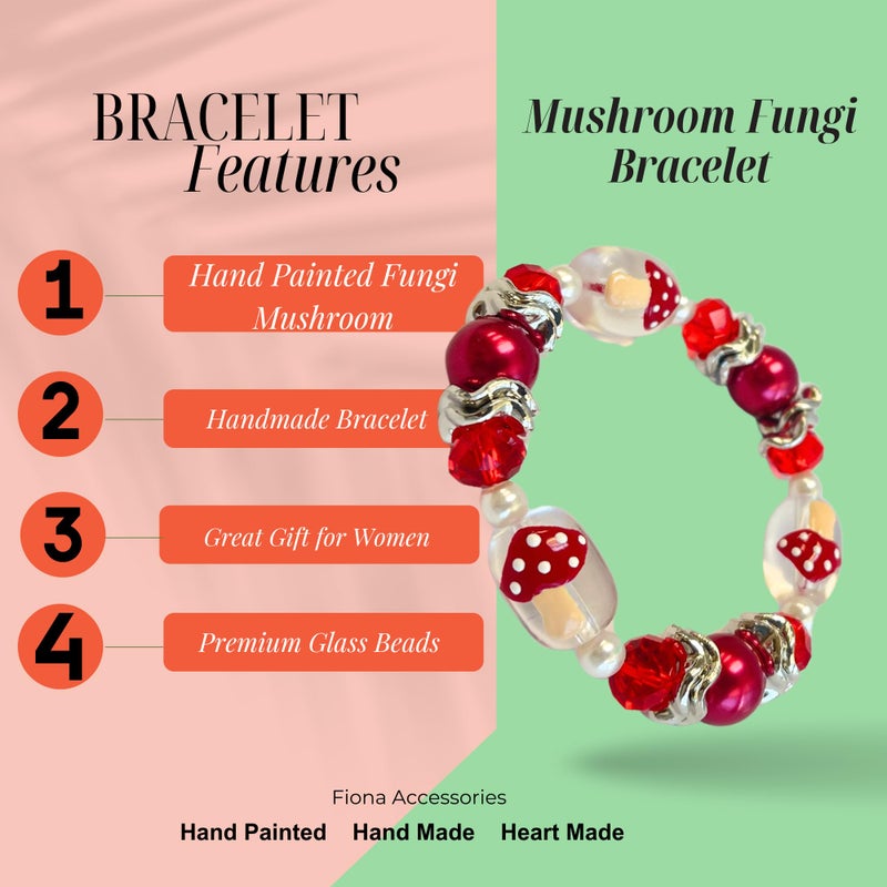 fiona Mushroom Jewelry Set, Red Clear Fungi Bracelet Earring for Women, Birthday Christmas Gift for Her, 1 Set - Image 4