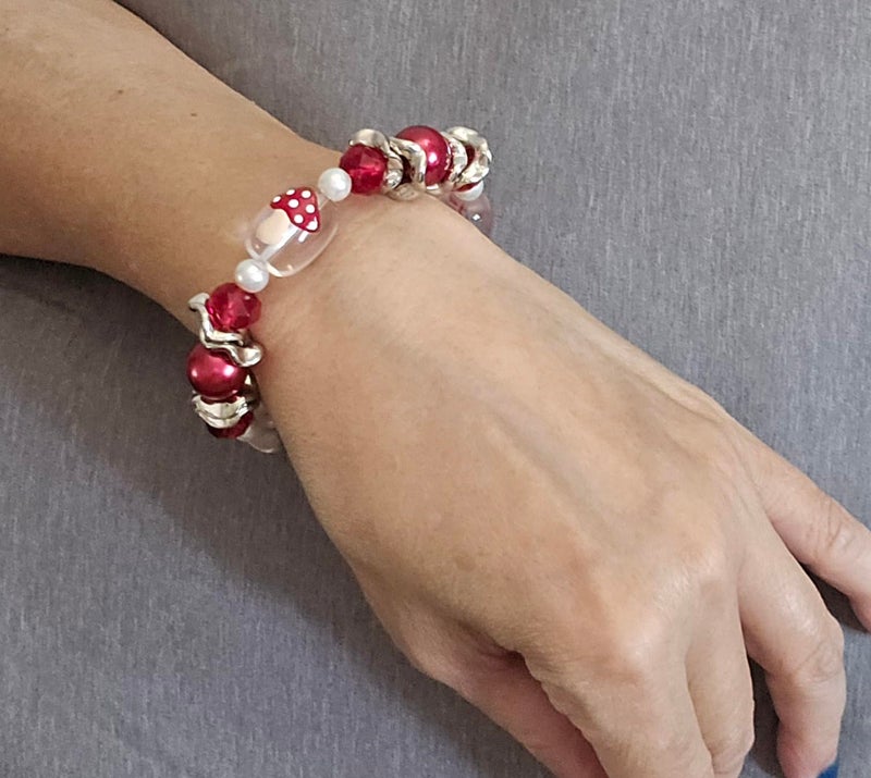 fiona Mushroom Jewelry Set, Red Clear Fungi Bracelet Earring for Women, Birthday Christmas Gift for Her, 1 Set - Image 2