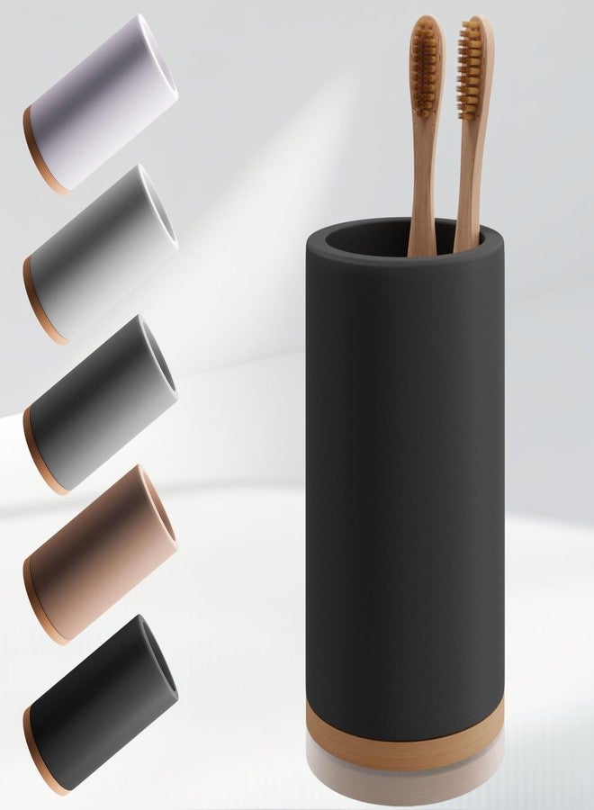 Matani Bamboo Toothbrush Holder Diatomite Tooth Brush Organizer - Storage Stand for Small Bathroom & Counter - Removable Base & Drain Holes, Water-Absorbent & Quick-Drying (Black) - Image 1