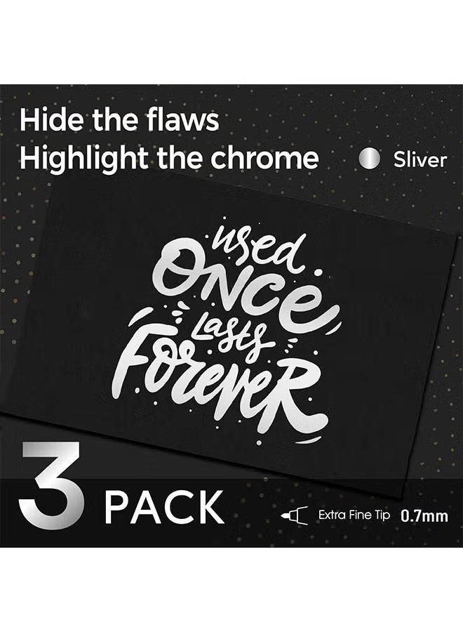 رايهونغ قلم تحديد كروم - أقلام كروم دائمة للمرآة، أقلام طلاء كروم للبلاستيك والمعدن والنماذج، للتلوين اللمسي والإصلاح، مجموعة تحتوي على 3 رؤوس - فضي - Image 2