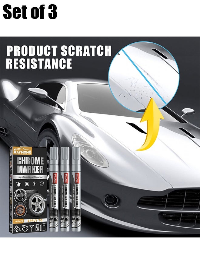 رايهونغ قلم تحديد كروم - أقلام كروم دائمة للمرآة، أقلام طلاء كروم للبلاستيك والمعدن والنماذج، للتلوين اللمسي والإصلاح، مجموعة تحتوي على 3 رؤوس - فضي - Image 1