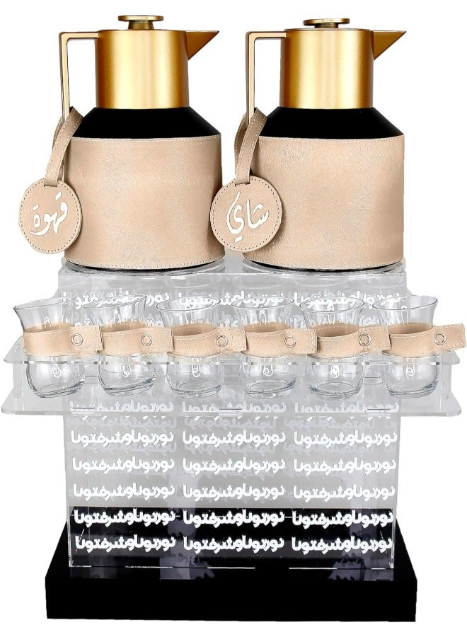 لمسة إبداع قارورة قهوة حرارية - إبريق شاي مفرغ - ترمس عازل للحرارة - إبريق عربي - دلة إبريق - فناجين مشروبات - طقم أكريليك مربع (أوف وايت، طقم شاي وقهوة) - Image 1