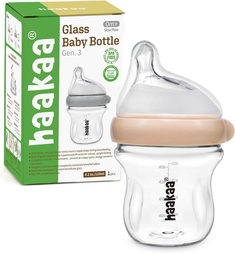 haakaa Gen.3 Natural Glass Baby Bottle 4.2oz/120ml - Image 1
