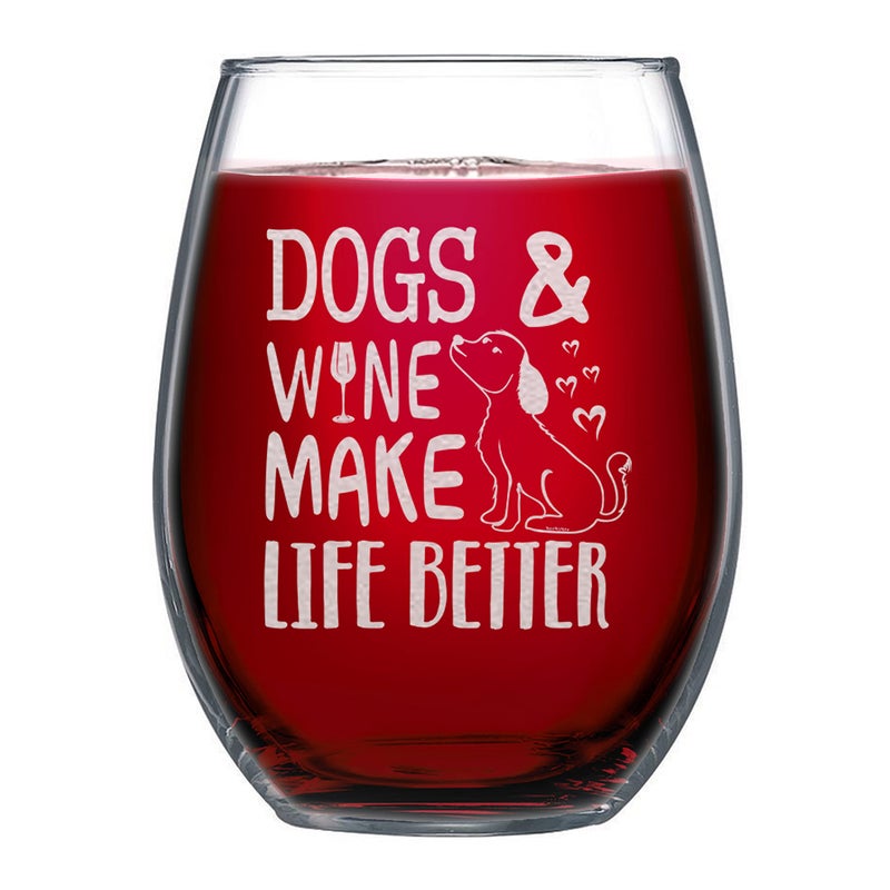 NeeNoNex Funny Gift for Dog Mom Dad Dogs & Wine Make Life Better Stemless Wine Glass - Dog Lover Gift - Image 2