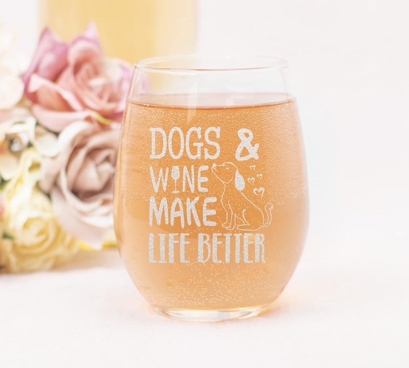NeeNoNex Funny Gift for Dog Mom Dad Dogs & Wine Make Life Better Stemless Wine Glass - Dog Lover Gift - Image 4