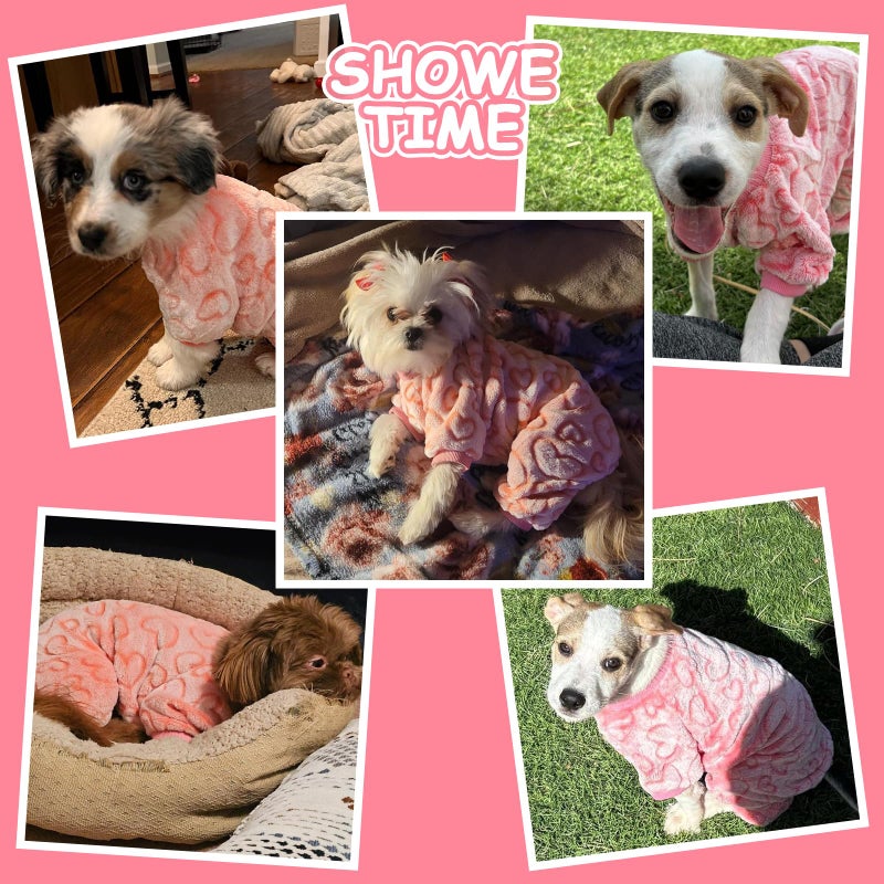 FUTERLY Dog Pajamas Valentine Fleece Dog Clothes Sweaters Small Dogs Pjs Heart Puppy Clothes Onesies Outfits Pink Puppy Pajamas for Small Medium Dogs and Cats (Pink,S) - Image 2