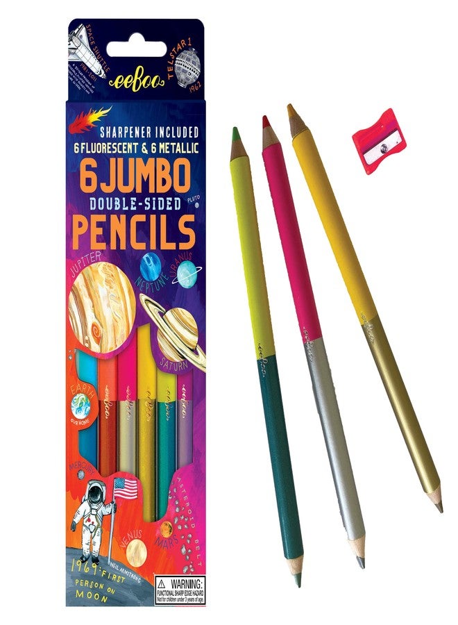 eeBoo: Solar System Fluorescent Double-Sided Color Pencils/Set of 6, that are Perfect for Doodling, Coloring, Sketching, Perfect for Kids or Adults - Image 1