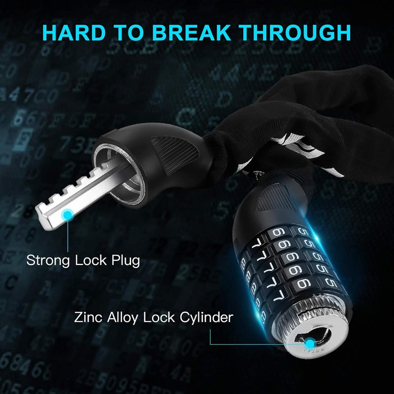 UBULLOX Bike Chain Lock 3FT Bike Lock 5-Digit Combination Resettable Anti-Theft Bicycle Locks 6mm Thick Steel Chain for Bicycle, Motorcycle and More, 2Pack - Image 5