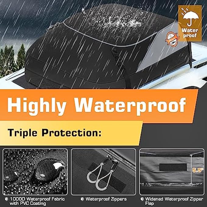 rayihni صندوق سقف السيارة Sailnovo سعة 15 قدم مكعب قابل للطي ومقاوم للماء 1000D مع 6 أحزمة معززة و4 خطافات أبواب للسفر ونقل الأمتعة لمعظم المركبات مع/بدون رف pannier - Image 3