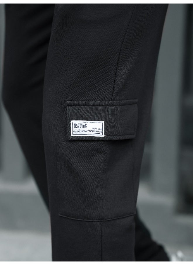 Maniac Mens Solid Black Baggy fit Cargo Pant  - Image 4