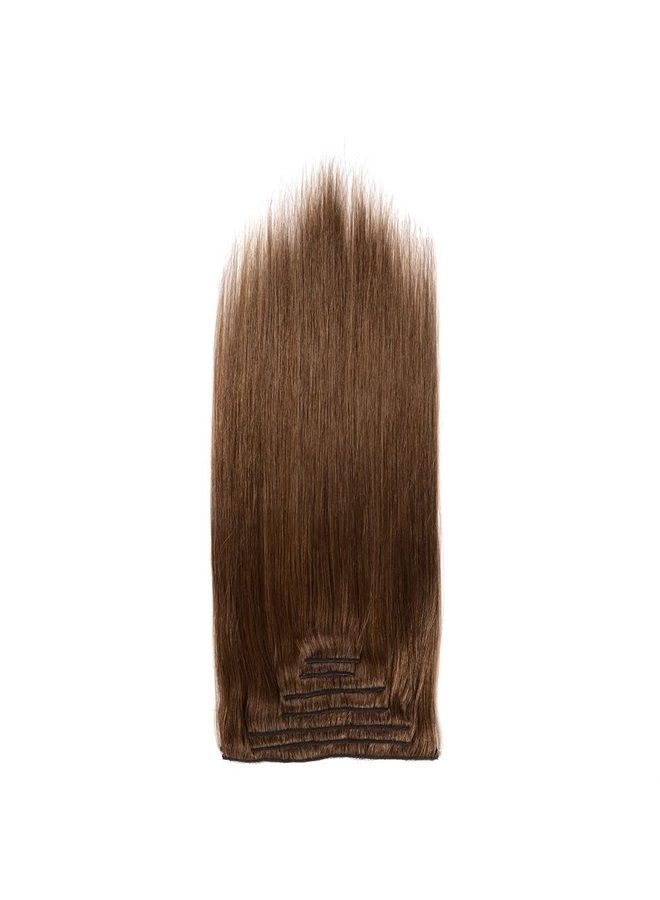 FAAAL 18" Clip in Human Hair Extensions Full Head 150g 7 Pieces 16 Clips 8# Light Brown Double Weft Brazilian Real Remy Hair Extensions Thick Straight Silky (18" 150g, Light Brown) - Image 5