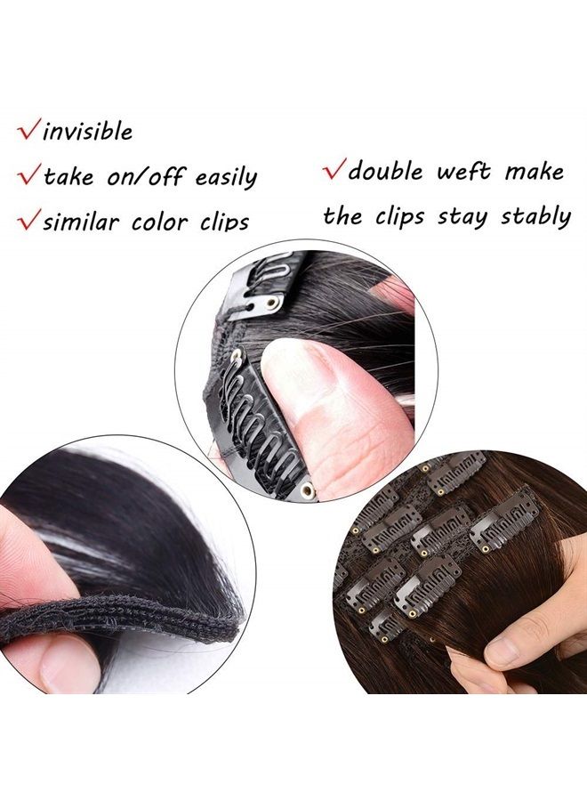 FAAAL 18" Clip in Human Hair Extensions Full Head 150g 7 Pieces 16 Clips 8# Light Brown Double Weft Brazilian Real Remy Hair Extensions Thick Straight Silky (18" 150g, Light Brown) - Image 3