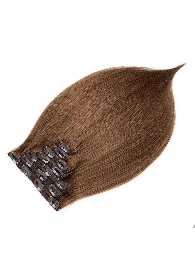 FAAAL 18" Clip in Human Hair Extensions Full Head 150g 7 Pieces 16 Clips 8# Light Brown Double Weft Brazilian Real Remy Hair Extensions Thick Straight Silky (18" 150g, Light Brown) - Image 4
