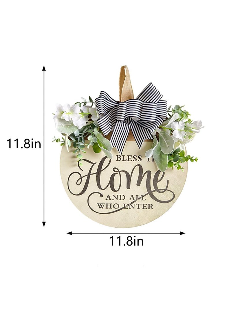 موثوقية التنبؤ الزهور الباب الأمامي علامة ، العجل الخشبي مباركة هذه علامة المنزل للباب الأمامي ، نمط المزرعة معلق الباب شالق للديكور المنزلي الداخلي والخارجي (مباركة هذا المنزل) - Image 5
