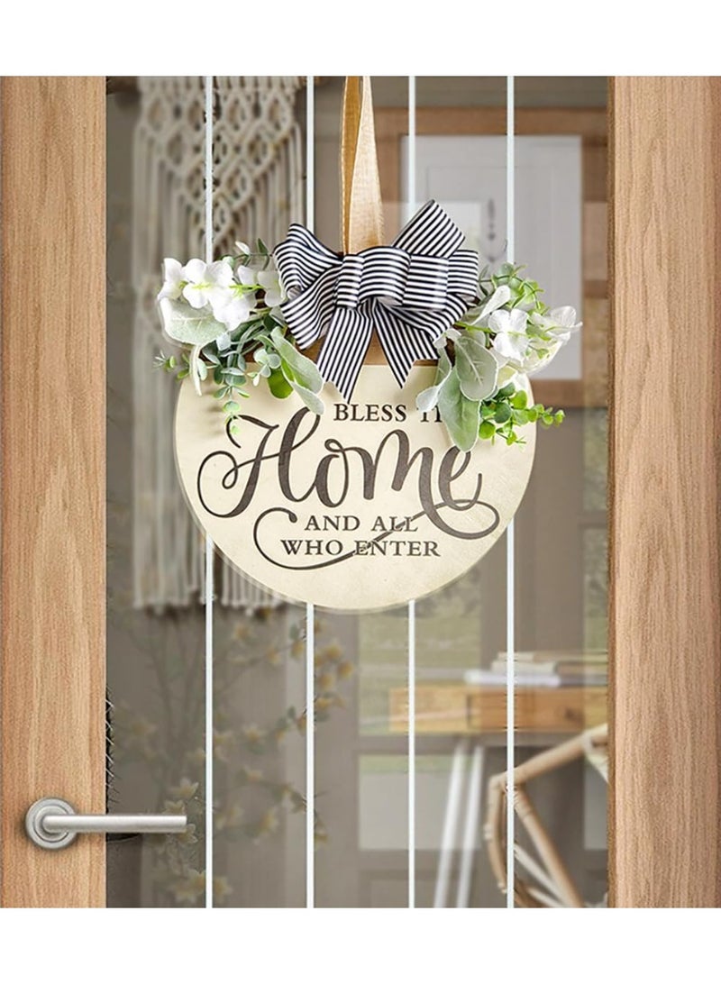 موثوقية التنبؤ الزهور الباب الأمامي علامة ، العجل الخشبي مباركة هذه علامة المنزل للباب الأمامي ، نمط المزرعة معلق الباب شالق للديكور المنزلي الداخلي والخارجي (مباركة هذا المنزل) - Image 3