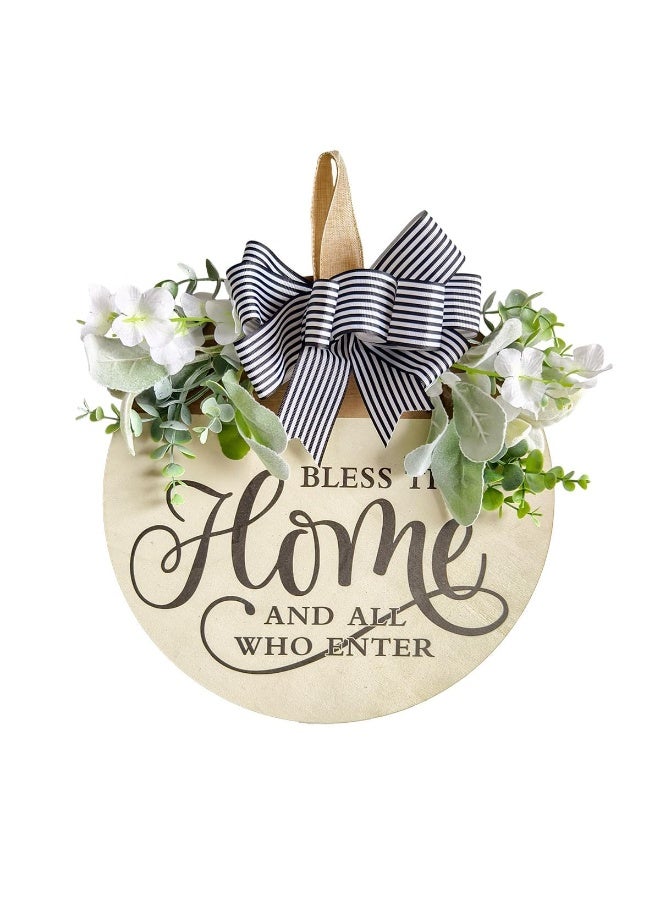 موثوقية التنبؤ الزهور الباب الأمامي علامة ، العجل الخشبي مباركة هذه علامة المنزل للباب الأمامي ، نمط المزرعة معلق الباب شالق للديكور المنزلي الداخلي والخارجي (مباركة هذا المنزل) - Image 1