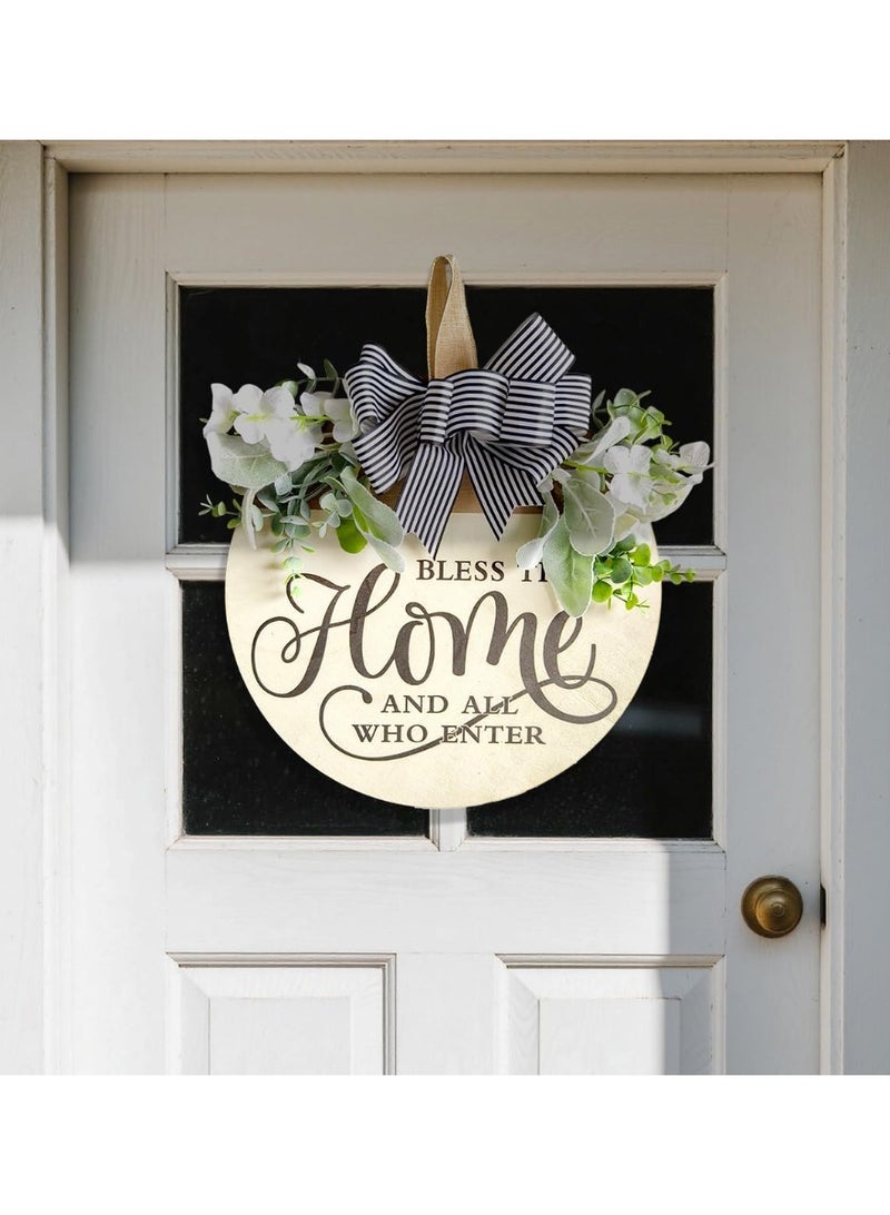 موثوقية التنبؤ الزهور الباب الأمامي علامة ، العجل الخشبي مباركة هذه علامة المنزل للباب الأمامي ، نمط المزرعة معلق الباب شالق للديكور المنزلي الداخلي والخارجي (مباركة هذا المنزل) - Image 4