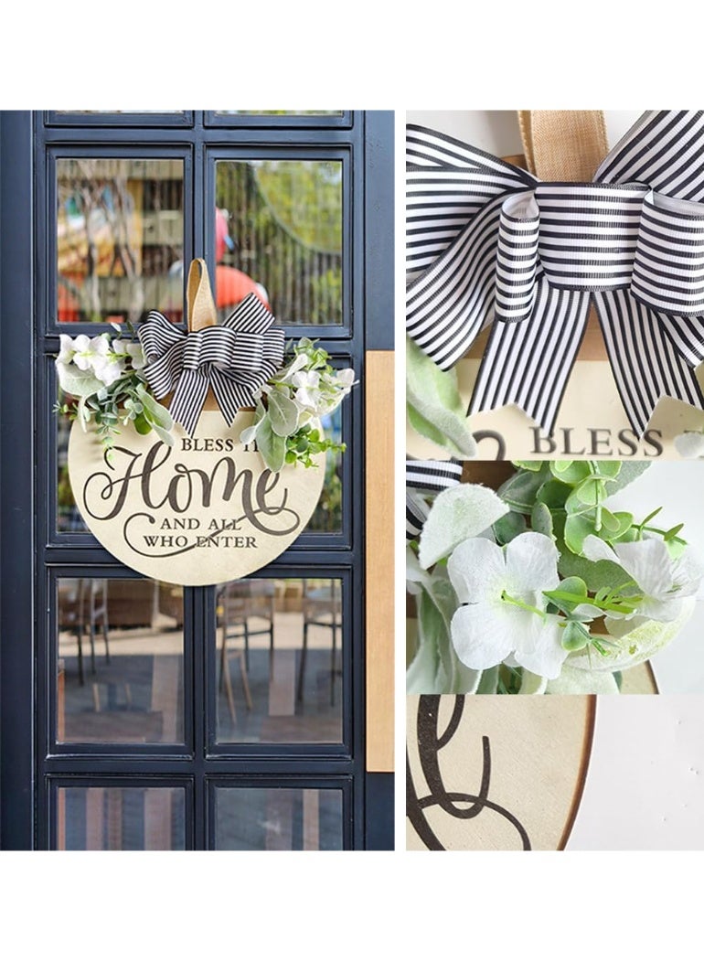موثوقية التنبؤ الزهور الباب الأمامي علامة ، العجل الخشبي مباركة هذه علامة المنزل للباب الأمامي ، نمط المزرعة معلق الباب شالق للديكور المنزلي الداخلي والخارجي (مباركة هذا المنزل) - Image 2