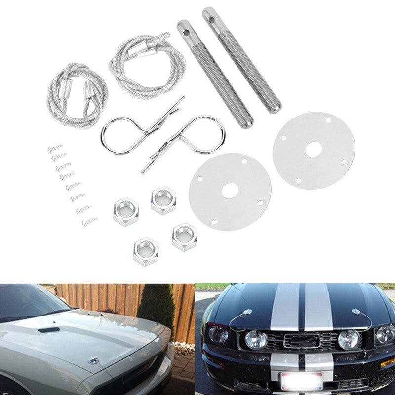 Engine Hood Pin Plate: 4in Base Threaded Pin 24in Lanyard Cable - Carbon Steel Anti-Scratch Panel Bonnet Lock Clip Kit for Car Modified Engine Compartment Protection Driving Safety - Image 4
