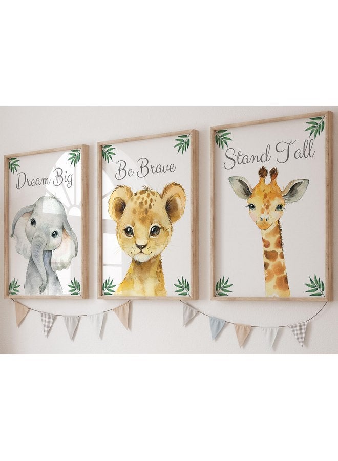 Eviepops Prints Baby Safari Animals for Girl or Boy Nursery Bedroom, Set of 3 Unframed Wall Art Prints, Jungle Leaves Quote Posters, Nursery Decor Gift, Giraffe Elephant Lion, Stand Tall Dream Big Be Brave (12x16) - Image 1