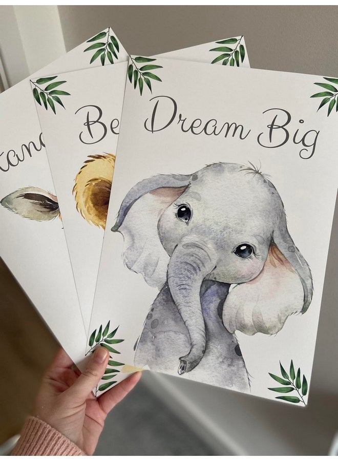 Eviepops Prints Baby Safari Animals for Girl or Boy Nursery Bedroom, Set of 3 Unframed Wall Art Prints, Jungle Leaves Quote Posters, Nursery Decor Gift, Giraffe Elephant Lion, Stand Tall Dream Big Be Brave (12x16) - Image 4