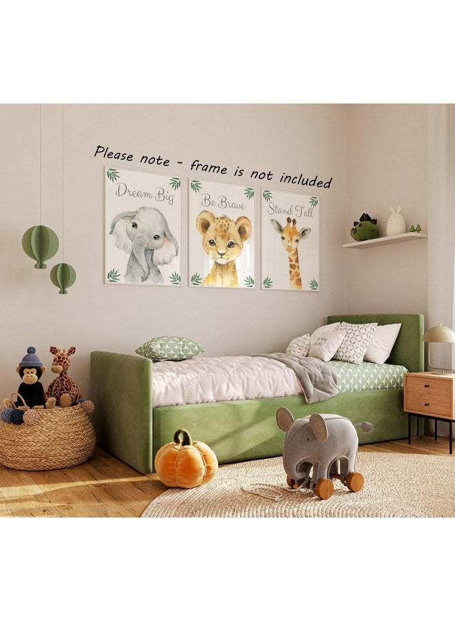 Eviepops Prints Baby Safari Animals for Girl or Boy Nursery Bedroom, Set of 3 Unframed Wall Art Prints, Jungle Leaves Quote Posters, Nursery Decor Gift, Giraffe Elephant Lion, Stand Tall Dream Big Be Brave (12x16) - Image 5
