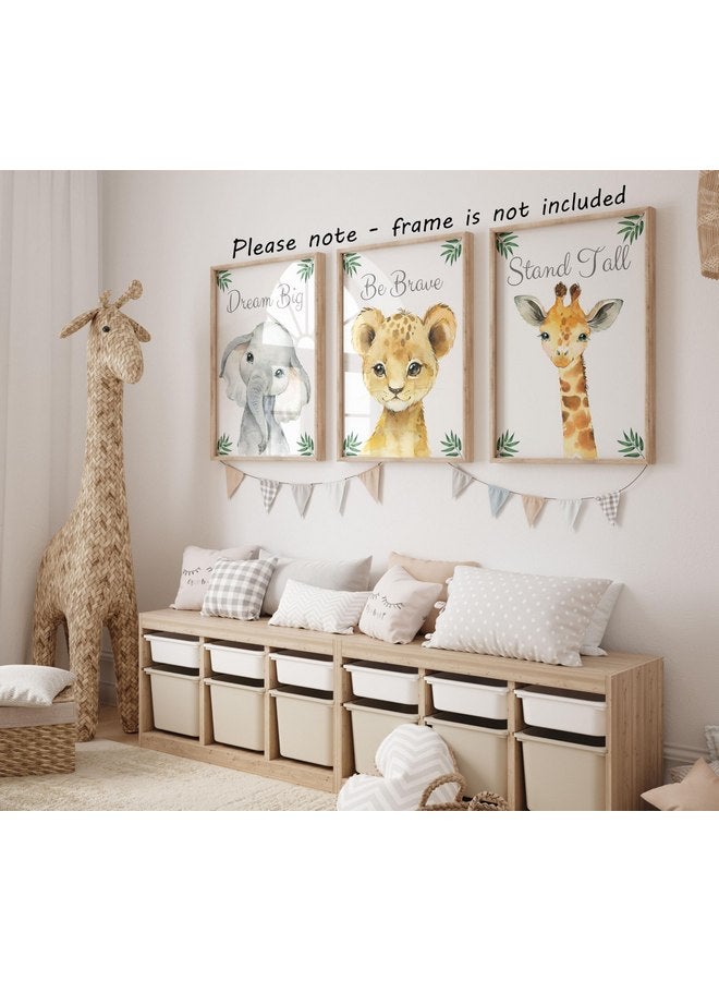 Eviepops Prints Baby Safari Animals for Girl or Boy Nursery Bedroom, Set of 3 Unframed Wall Art Prints, Jungle Leaves Quote Posters, Nursery Decor Gift, Giraffe Elephant Lion, Stand Tall Dream Big Be Brave (12x16) - Image 3