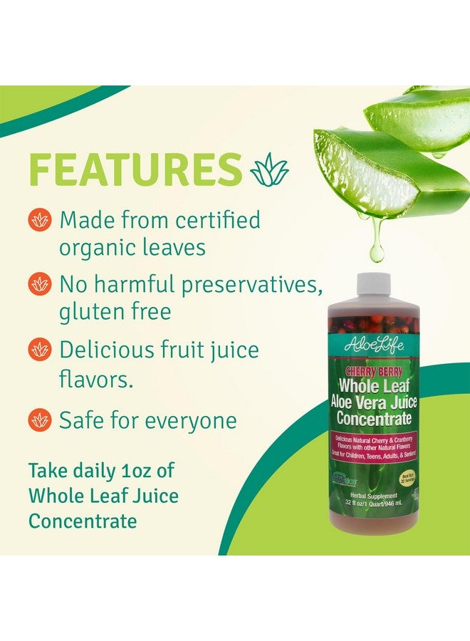 Aloe Life Whole Leaf Aloe Vera Juice Concentrate, Soothing Relief For Indigestion, Antioxidant Catalyst, Supports Energy & Wellness, Certified Organic Aloe Leaves, Glutenfree (Cherry Berry, 32 Oz) - Image 3