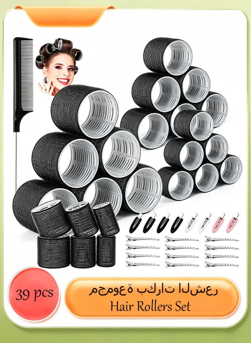 39 PCS Hair Rollers Set, With 12 Duckbill Clips, Jumbo No Heat Hair Curlers, Reusable Voluminous Hair Roller for Long Medium Short Thick Fine Bangs Hair, Multicolor - Image 1
