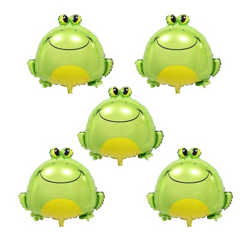 LYK 5PCS Frog Foil Balloons Large Green Frog Mylar Foil Balloons for Animal Themed Birthday Party Decoration Supplies - Image 1