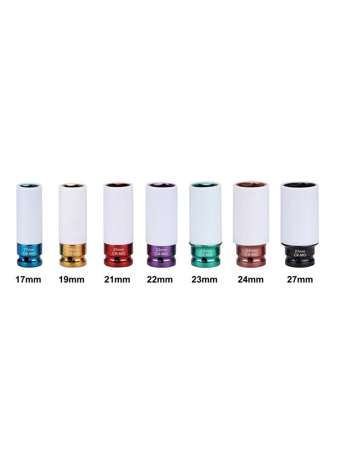 EMENTOL 7PCS 1/2" Drive Thin Wall Deep Wheel Protector Impact Socket Set, CR-MO, Lug Nut Impact Socket Set-17mm, 19mm, 21mm, 22mm, 23mm, 24mm, 27mm - Image 2