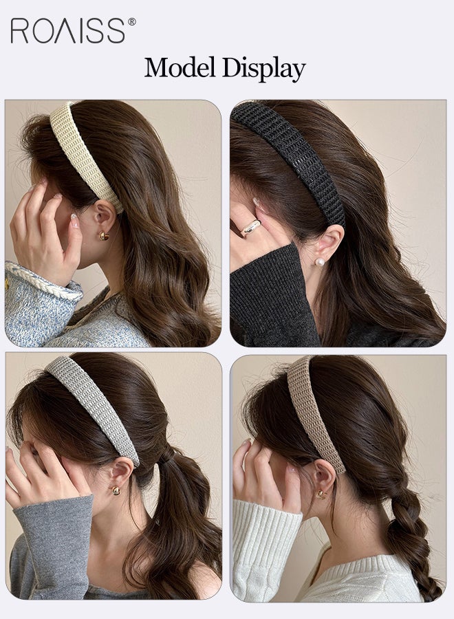 رويس 4 قطع من عصابات الرأس المضفرة بلون واحد، عصابات شعر عصرية مرنة غير قابلة للانزلاق، إكسسوارات شعر بسيطة وأنيقة ومتعددة الاستخدامات، مناسبة للارتداء اليومي للنساء - Image 3